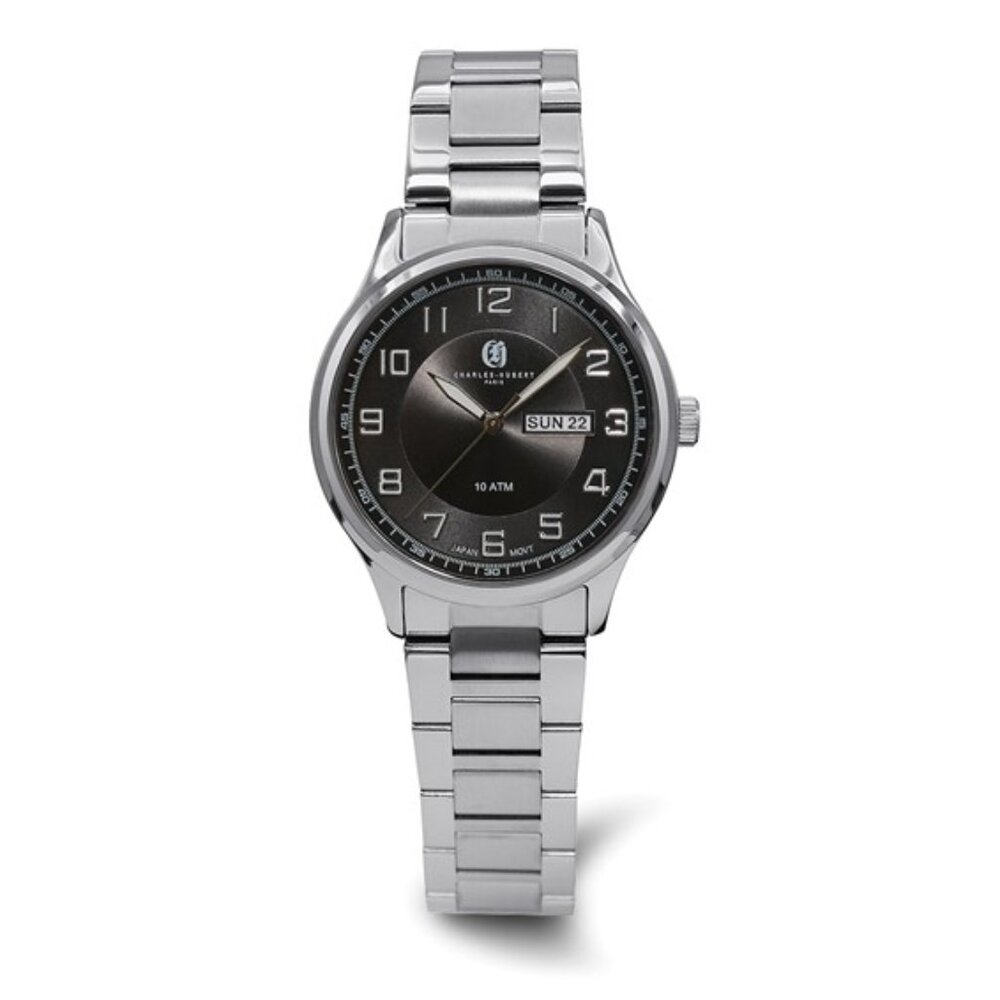 Charles-Hubert Men's Stainless Steel Watch - Black Dial - 10 ATM - NEW